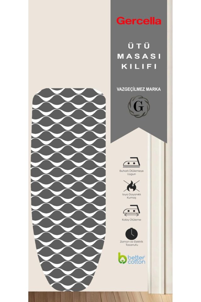 DELTA GREY 54X140 (M SİZE) ÜTÜ MASASI KILIFI BEZİ ÖRTÜSÜ IRONING BOARD COVER
