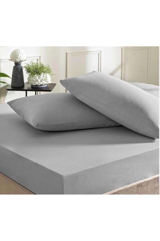 %100 Cotton (PAMUK) 210x240 Cm Çift Kişilik Gri Lastiksiz Düz Çarşaf