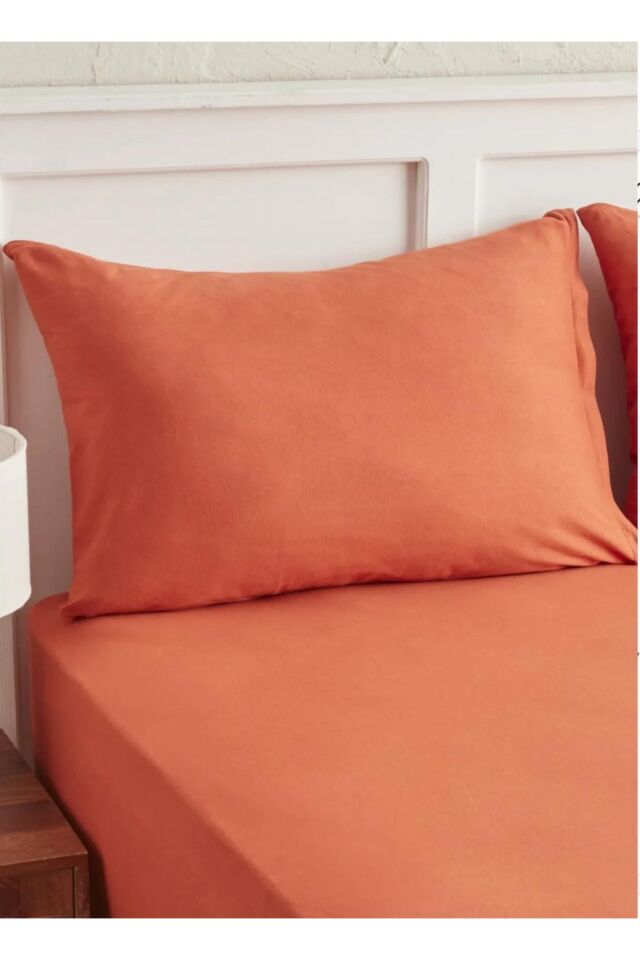 %100 Cotton (PAMUK) 150x240 Cm Çift Kişilik Turuncu Düz Çarşaf