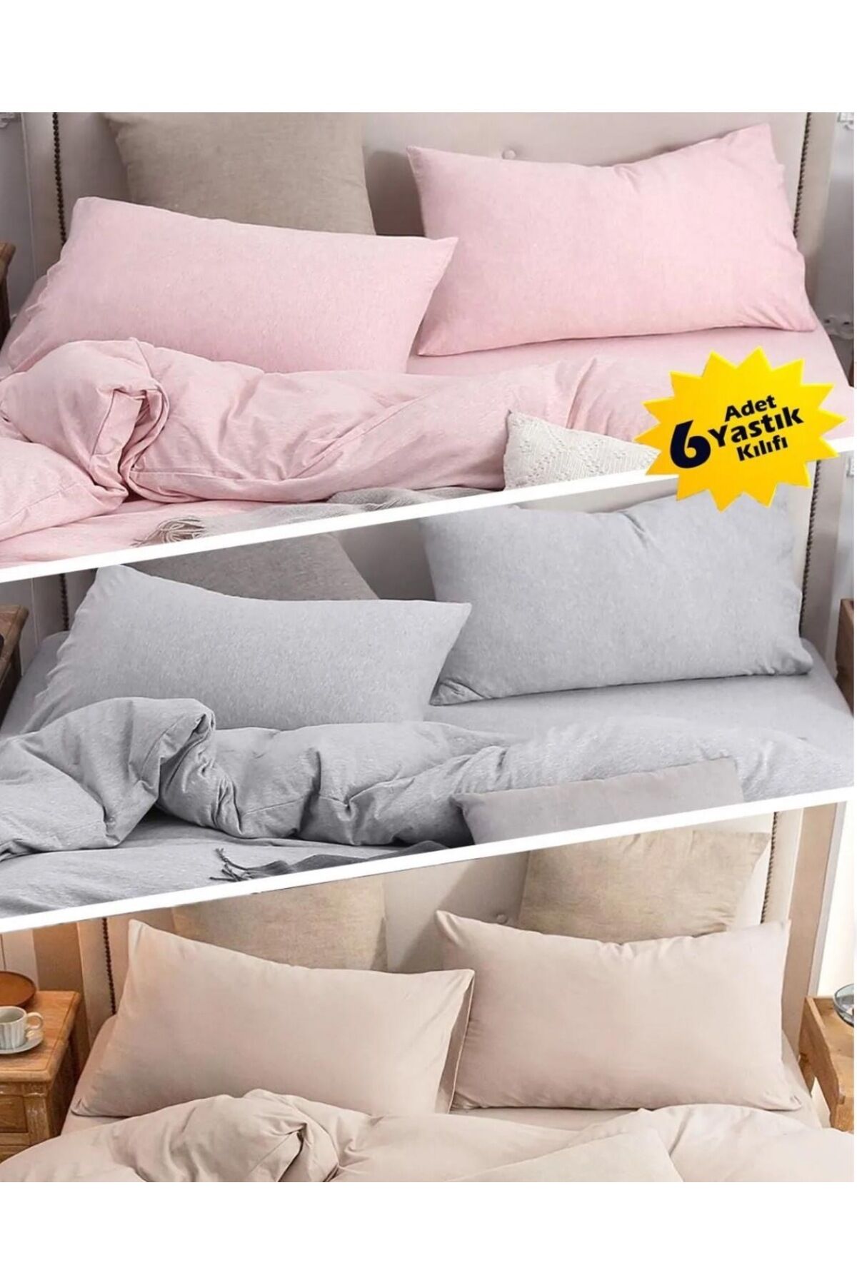 %100 Pamuk (TOPLAMDA 6 ADET)2adet Pembe 2adet Bej 2adet Gri 50x70yastık Kılıfı Pillow Case
