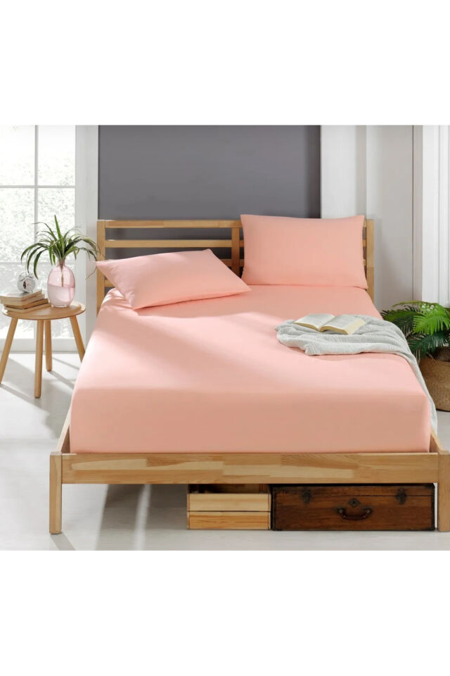 %100 Cotton (PAMUK) 160x200 30 Cm Fitted (LASTİKLİ) Çift Kişilik Açık Petrol Çarşaf Bed Sheet Pembe