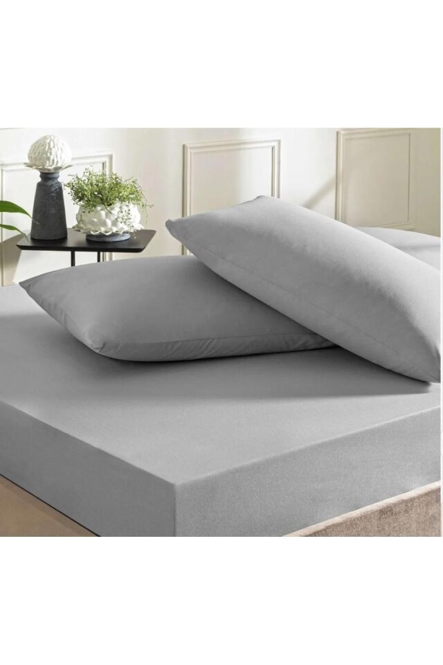 %100 Cotton (PAMUK) 160x200 30 Cm Fitted (LASTİKLİ) Çift Kişilik Açık Petrol Çarşaf Bed Sheet Gri