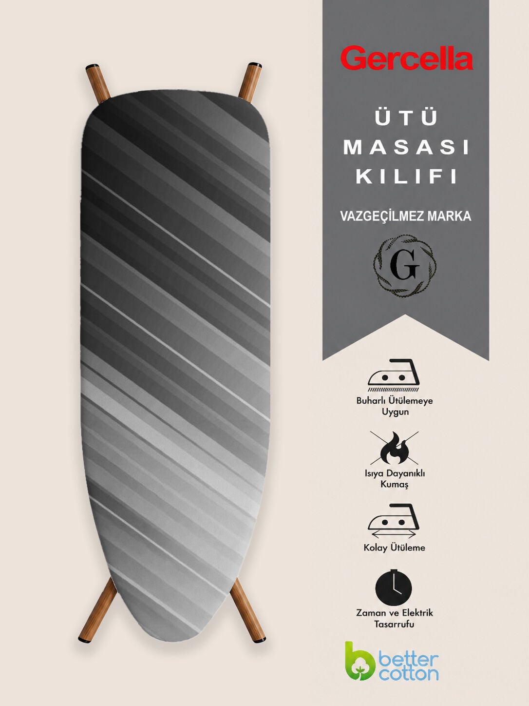 (HEDİYELİ)GERCELLA NOVA GRİ ÜTÜ MASASI KILIFI BEZİ ÖRTÜSÜ ÜTÜ MASASI VE AKSESUARI IRONING BOARD COVER