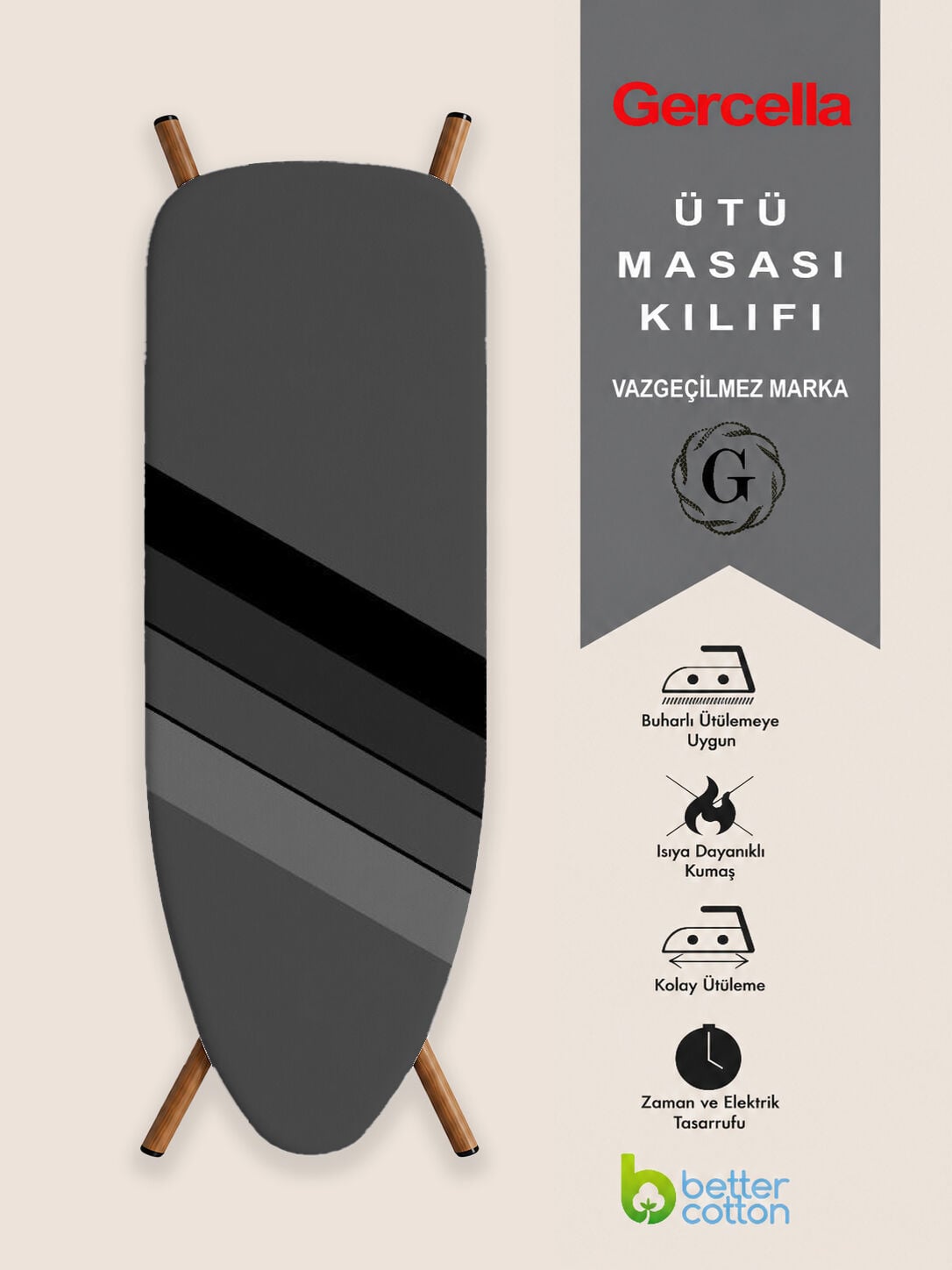 (HEDİYELİ)NİRVANA GREY ÜTÜ MASASI KILIFI BEZİ ÖRTÜSÜ ÜTÜ MASASI VE AKSESUARI IRONING BOARD COVER
